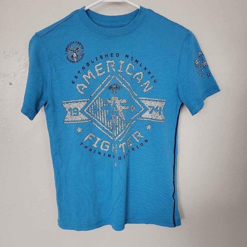 American Fighter Boys Small Blue Short Sleeve T-shirt Graphic Tee Black White